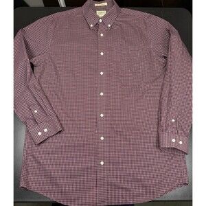 LL Bean Men's L-Tall Long Sleeve Button Red Checkered Shirt Wrinkle Resistant